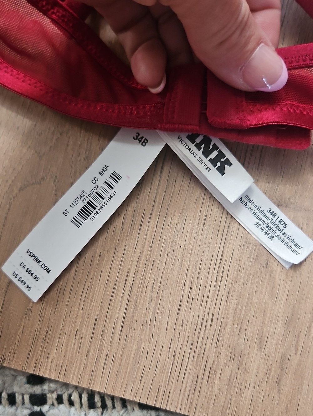 PINK WINK Push Up Balconette Bra Shimmer Mesh Red Lacquer 34B Victoria's Secret - Picture 5 of 11